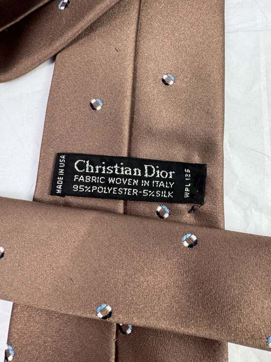 Christian Dior Vintage Bronze Patterned Silk Blend Tie — Made in USA